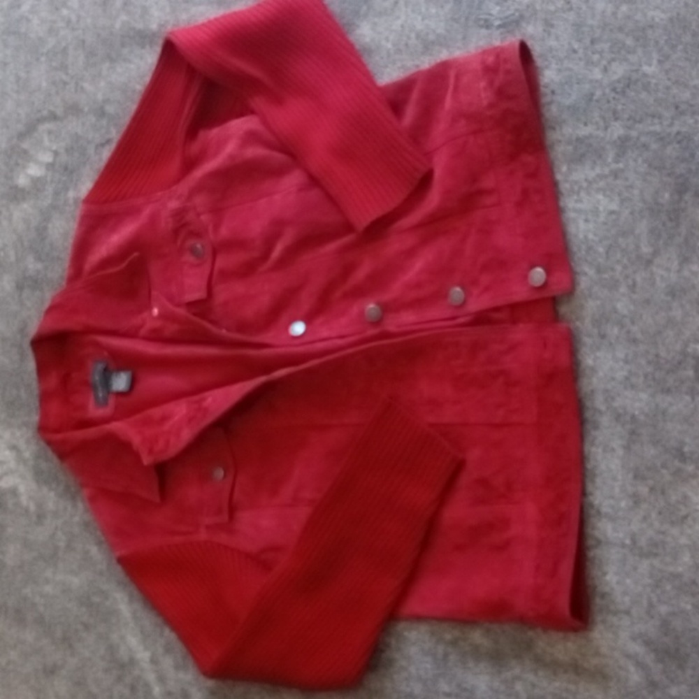 Relativity red leather jacket with knit sleeves